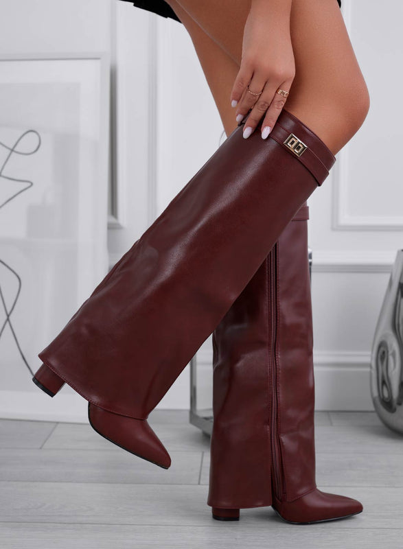 ALBIA - Boots à revers en simili cuir bordeaux