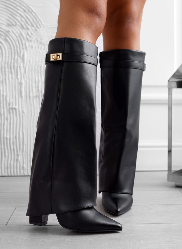 ALBIA - Boots Alexoo noires en simili cuir avec revers