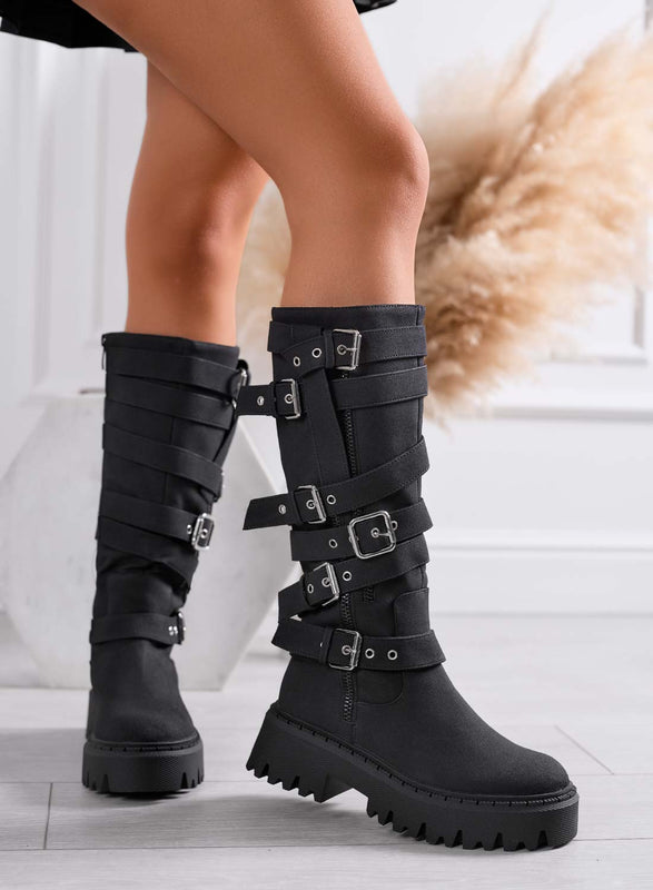 PEYTON - Bottes biker noires avec boucles