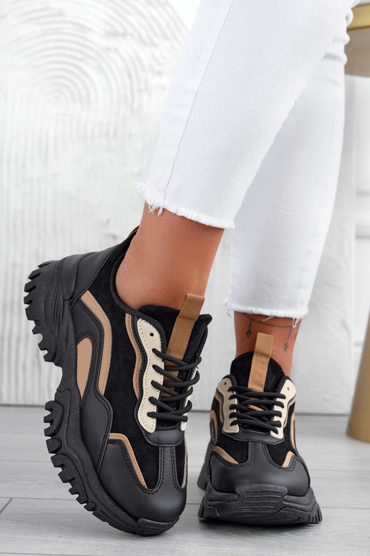 Baskets noires avec semelle épaisse et lacets