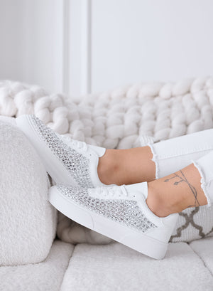 CASSANDRA - Baskets blanches avec strass et détails lumineux