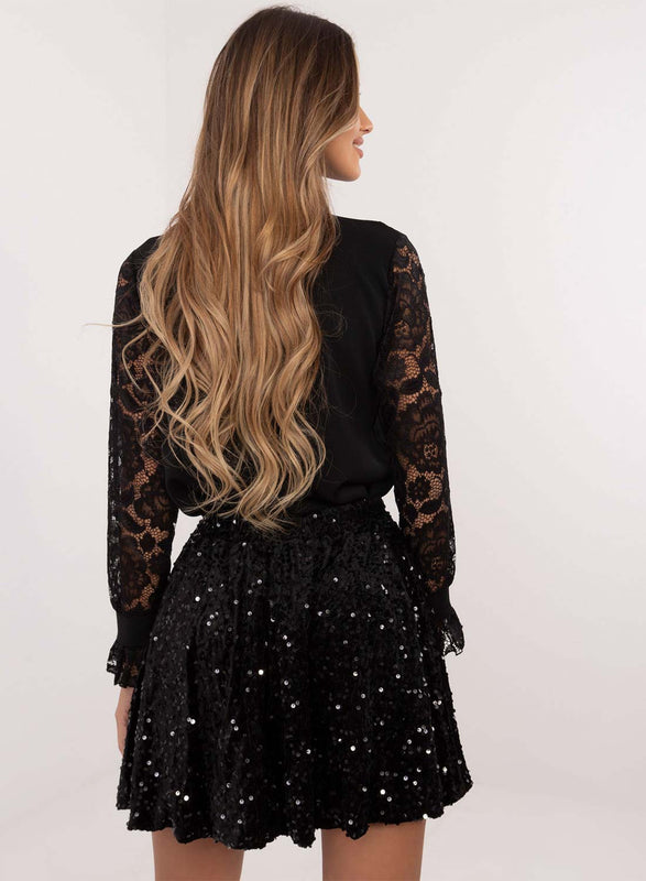 Jupe noire à paillettes avec élastique à la taille