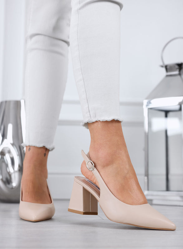 MILLER - Escarpins slingback nude à talon large
