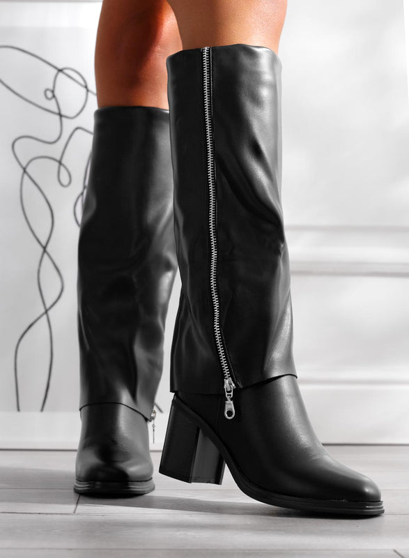 RITA - Bottines noires avec talon et zip confortables