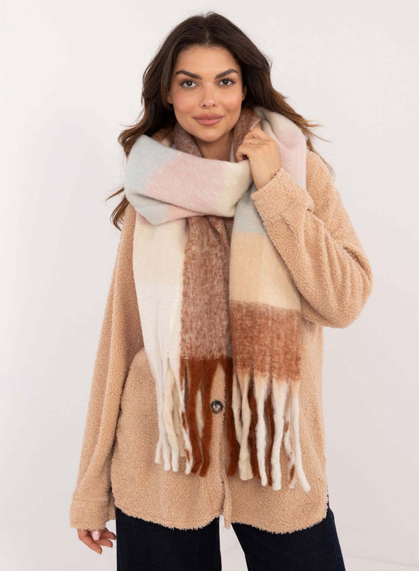 Écharpe oversize aux tons beige et marron