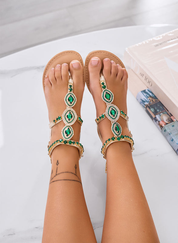 LIBRA - Sandales tongs bijoux vertes