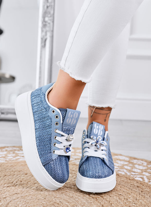 MARISA - Baskets plateforme bleues avec application bijou