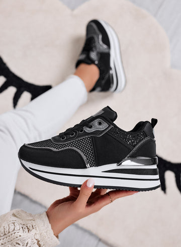 VALDA - Baskets noires avec semelle épaisse et inserts pailletés