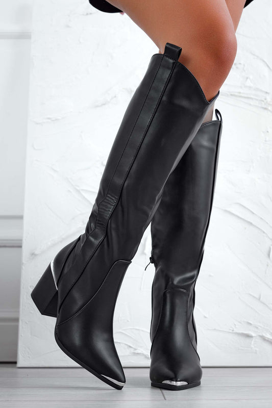 Bottes camperos noires avec talon en faux bois