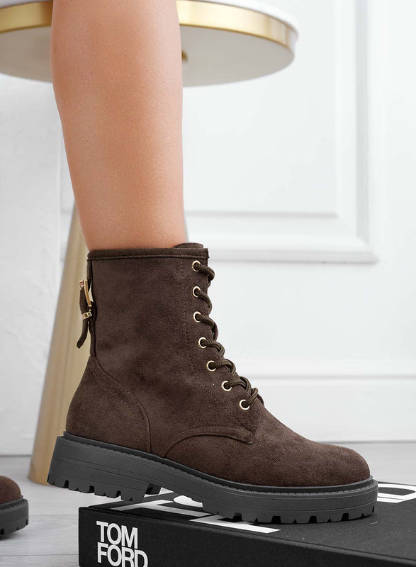 PRATY - Bottines marron en daim avec boucle à l'arrière