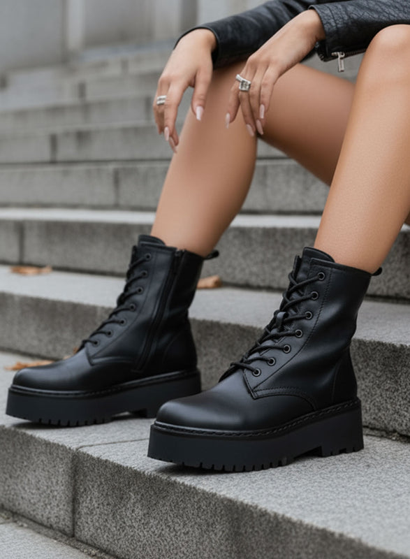 TESSA - Bottines noires style militaire Alexoo
