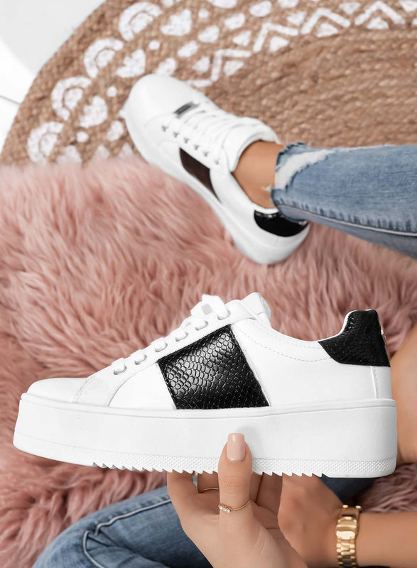 MORENA - Baskets blanches avec inserts en python noir