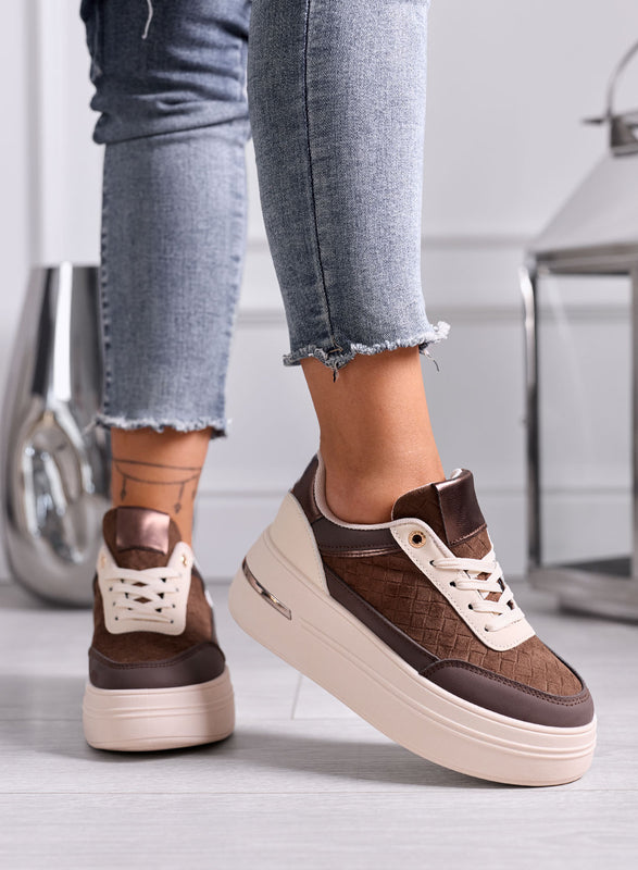 NORMA - Sneakers Marroni Platform con Inserti Intrecciati