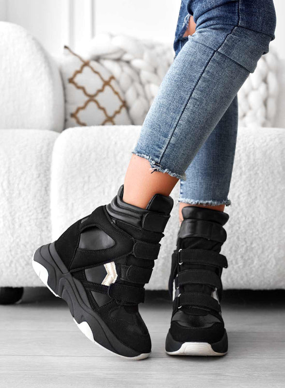 LAUREN - Sneakers nere con zeppa interna e strappi