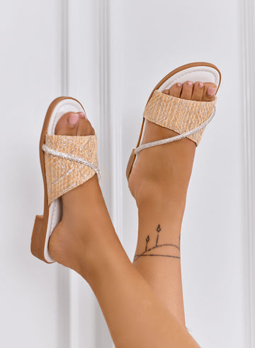 BENEDETTA - Sandalias bajas beige con tira trenzada