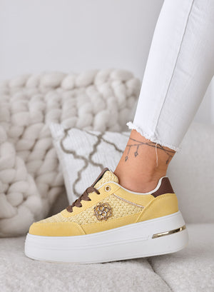CLARA - Sneakers gialle Platform con Inserti Intrecciati e Dettagli marroni