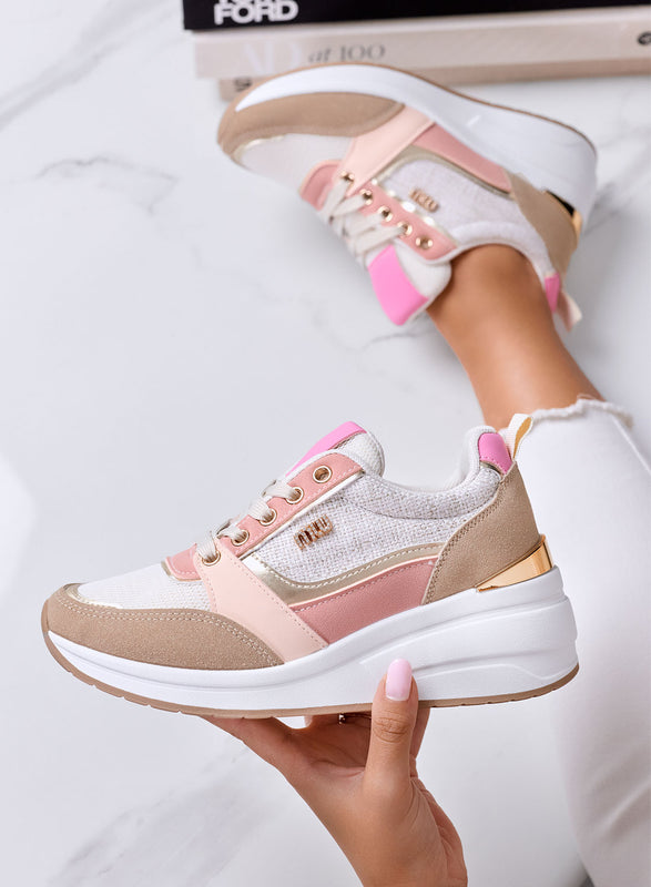 NATALIA - Sneakers  Rosa e Beige con Inserti Oro e Suola Comfort