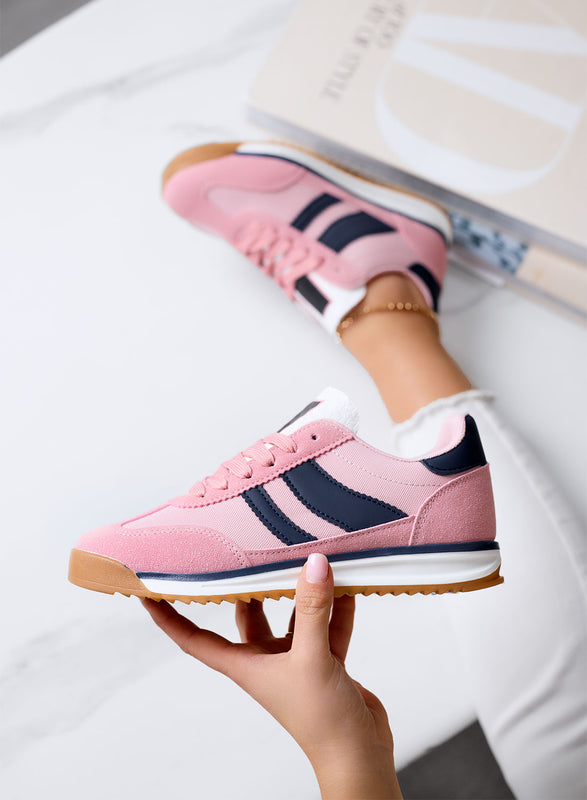 JUNO - Baskets roses en tissu avec détails bleu marine et semelle en caoutchouc