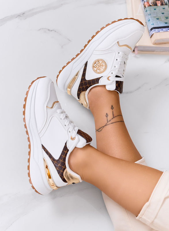 GLAMY - Sneakers bianche con dettagli oro e stampa monogram