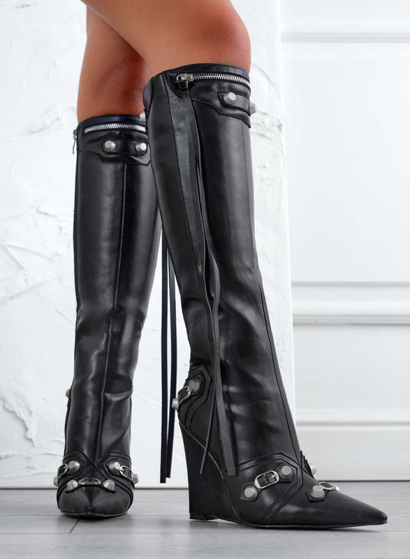 BEAUTY - Bottines noires style biker avec semelle compensée