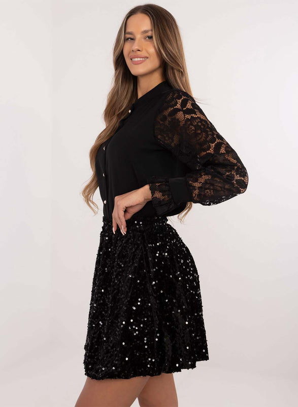 Jupe noire à paillettes avec élastique à la taille