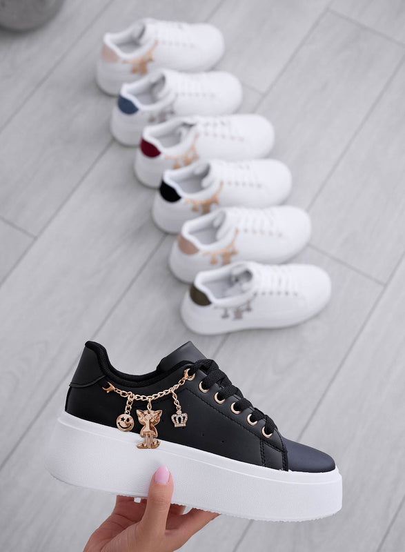MARBELLA - Black sneakers with chain and gold charms