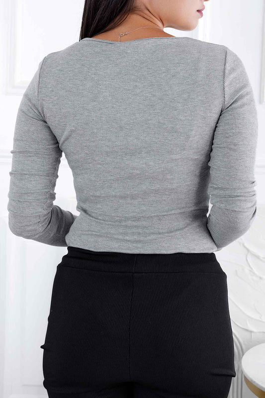 Body gris à manches longues en côtes