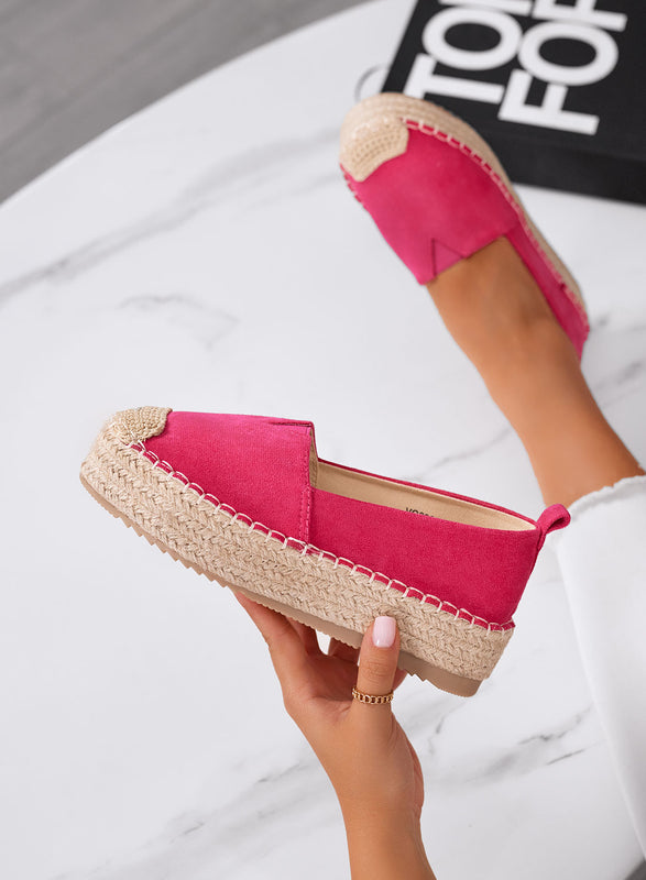 MAGDA - Fuchsia platform espadrilles with crochet toe and rope sole
