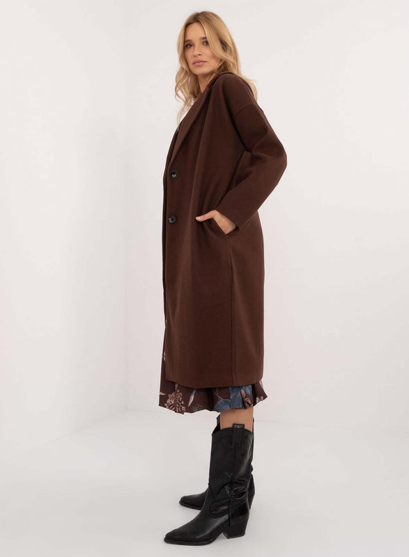 Manteau long élégant marron avec boutons