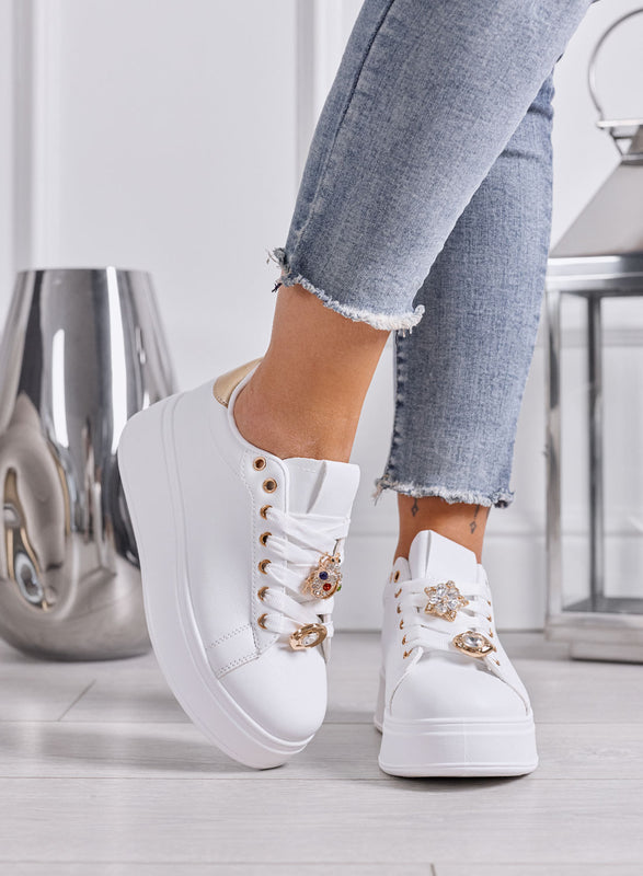 GIULY - Sneakers Donna bianche platform e Charms Gioiello