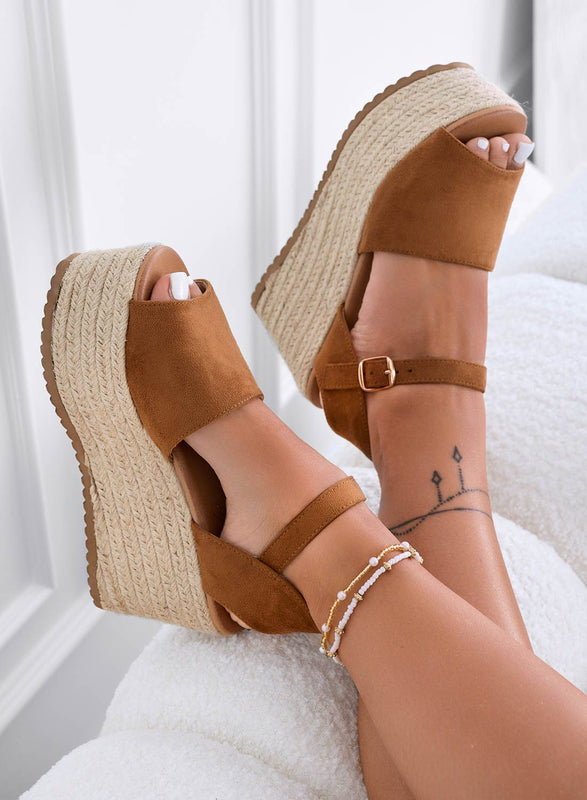 ROXIE - Sandales espadrilles compensées en daim camel