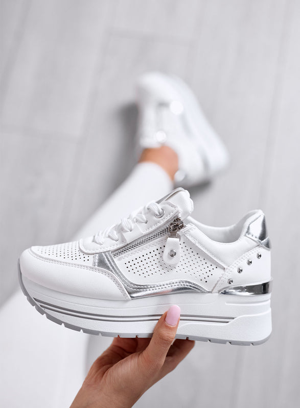 ENEA - Sneakers Bianche con Zip Laterale e Dettagli argento
