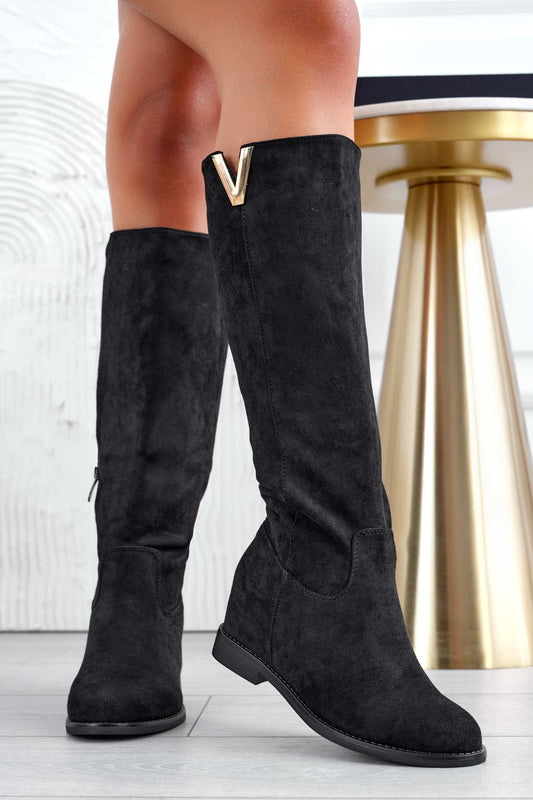 RANDA - Bottes noires en daim Alexoo avec semelle compensée intérieure