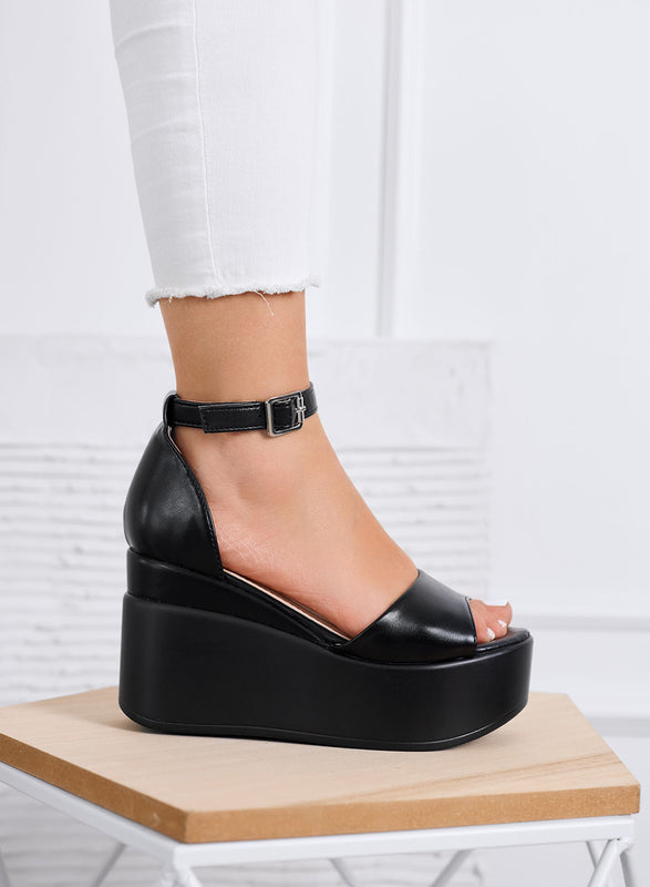 PENNY - Sandali neri platform con cinturino alla caviglia
