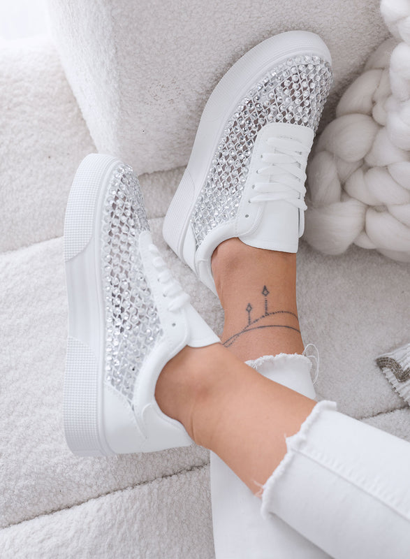 CASSANDRA - Baskets blanches avec strass et détails lumineux
