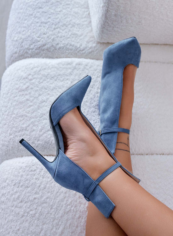 ADELAIDE - Bottines bleues avec ouverture latérale et talon haut aiguille