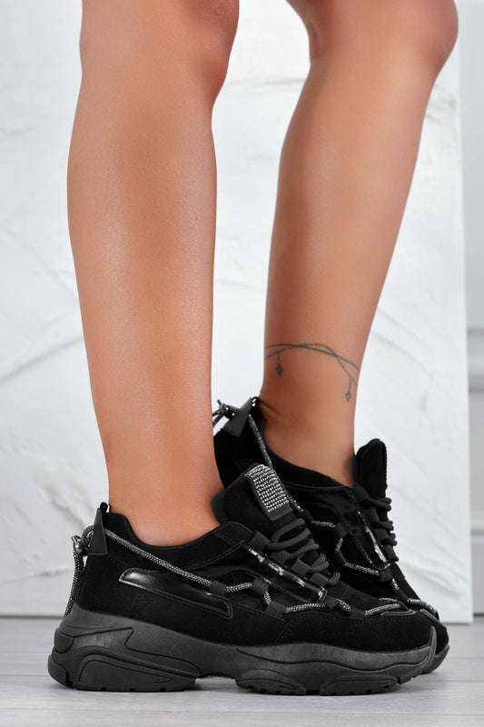 Sneakers nere con suola alta e strass