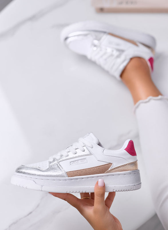 DOROTEA - Sneakers Bianche con Dettagli Argento e oro metallizzati