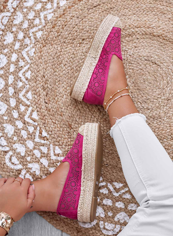 LILY - Espadrilles compensées fuchsia brodées