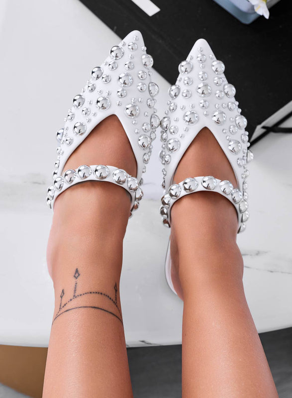 WILDA - Ballerines mules pointues à clous boules blanches