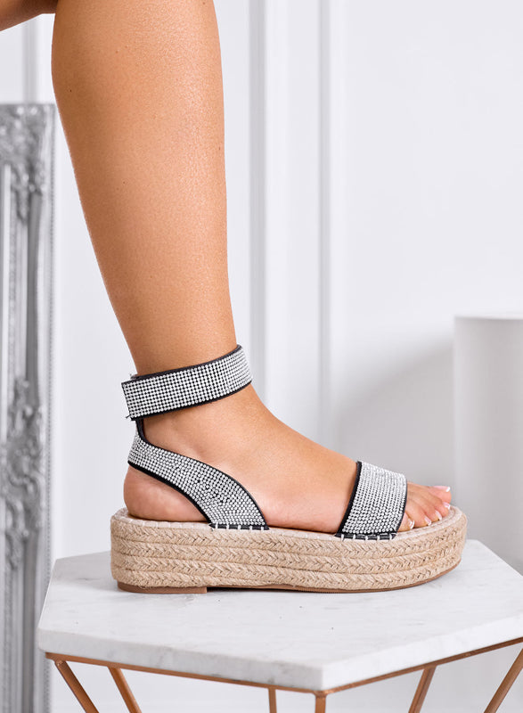 VEGAS - Sandales espadrilles noires bijou Alexoo