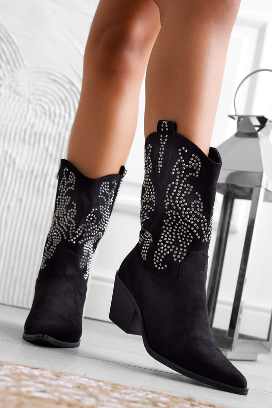 Bottines noires camperos avec strass