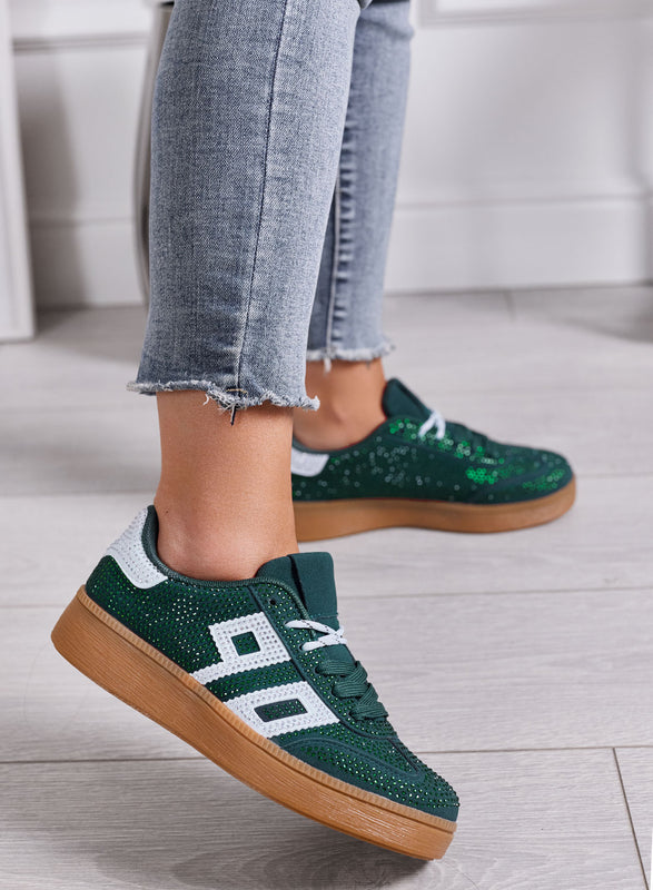 SIDNEY - Sneakers Donna verdi con Strass e Dettagli bianchi