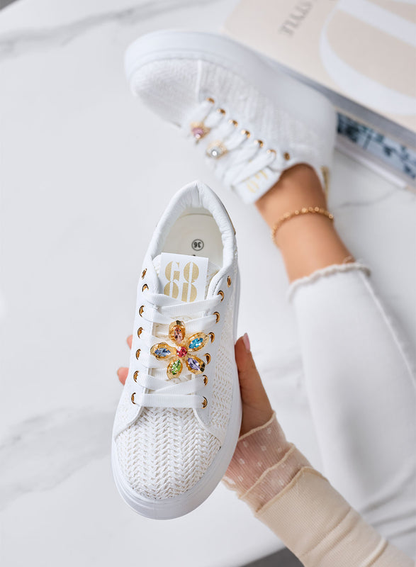 MARISA - White platform sneakers with jewel embellishment