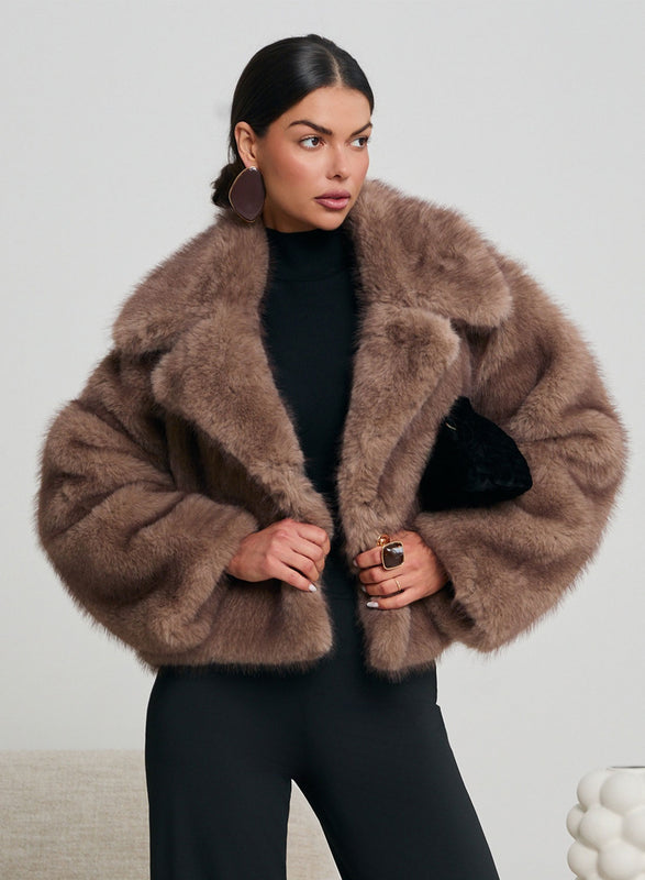 Short brown faux fur jacket