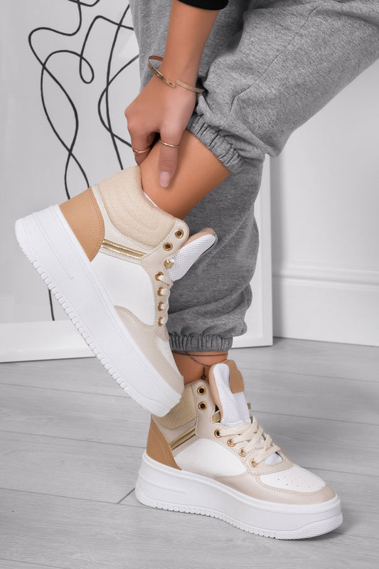 LIBBY - Sneakers beige con suola spessa e lacci