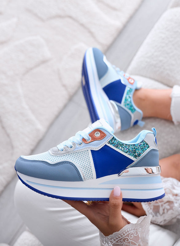 VALDA - Blue sneakers with thick sole and glitter inserts