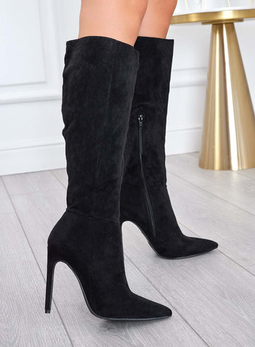 GIORGIANA - Black suede boots with high stiletto heel