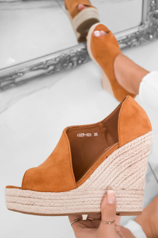 JOLIE - Espadrilles camel avec semelle compensée en corde