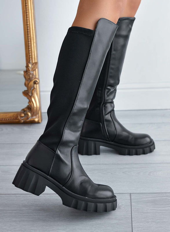 WOODY - Bottines noires en tissu élastique à l'arrière